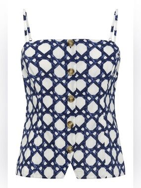 NEW ANNA CATE Women's Harris Spaghetti Strap Crop Tank Top In Navy Trellis NWT!
